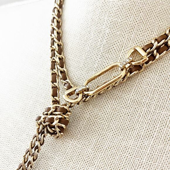 NEW White House Black Market Leather & Goldtone Y Tassel Necklace - Picture 2 of 7